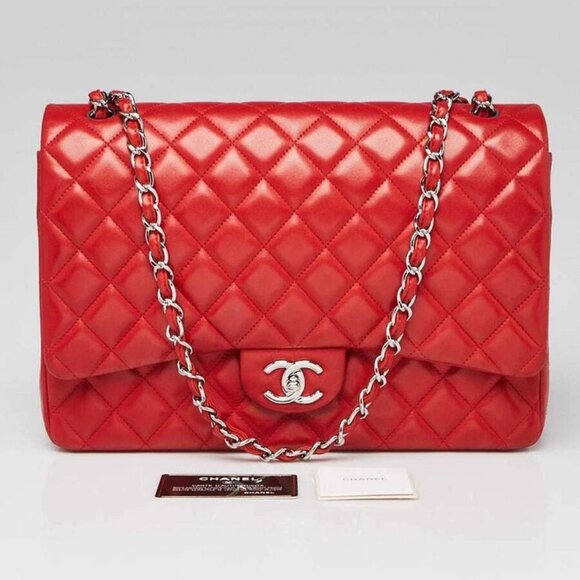 Chanel Red Quilted Lambskin Leather Classic Maxi Double Flap Bag - Picture 10 of 10